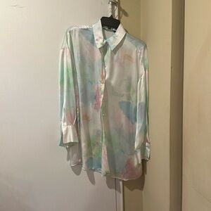 Zara satin pastel buttoned down blouse size M